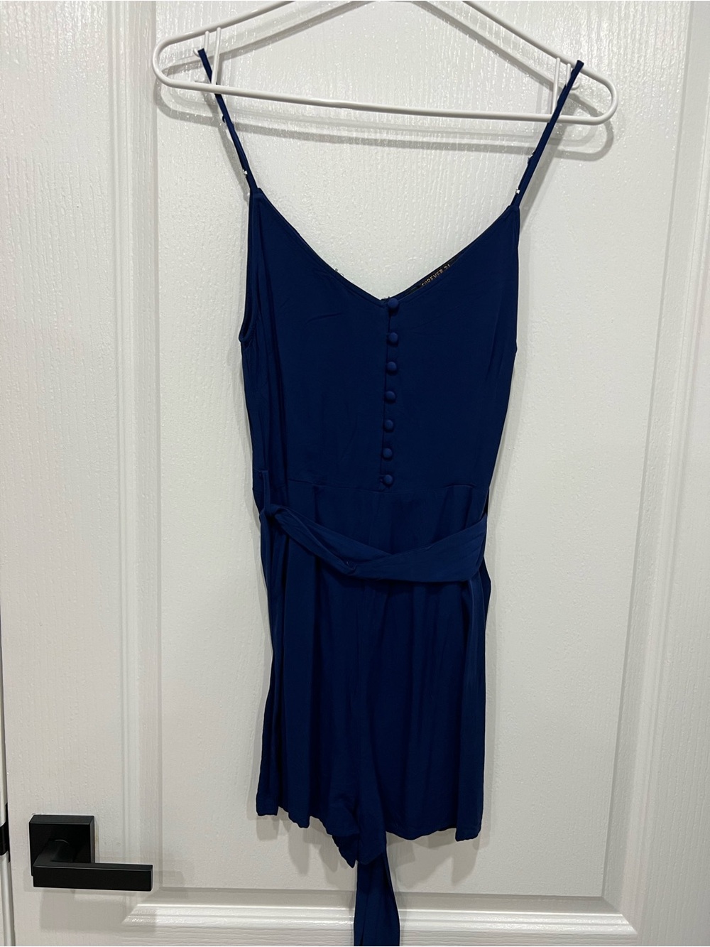 Forever 21 Navy Blue Spaghetti Strap Romper with Front Buttons